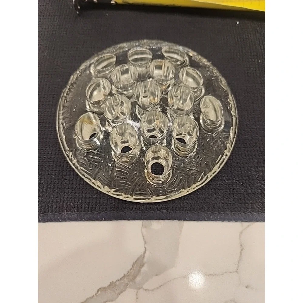 Vintage Clear Glass 16-Hole Flower Frog 4.5 Diameter, Floral/Marble Arrangements